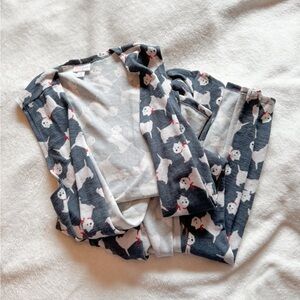 LuLaRoe Blue Sleeveless Cardigan White Dogs